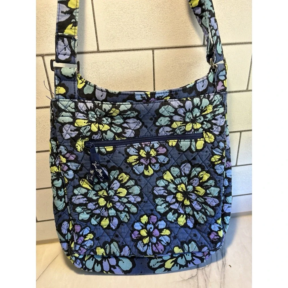 Vera Bradley Quilted Crossbody Messenger Bag Blue Purple Floral Adjustable Strap